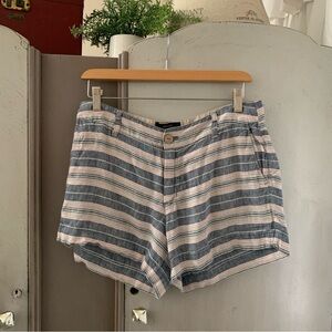 British Khaki Linen Blue and White Bermuda Shorts